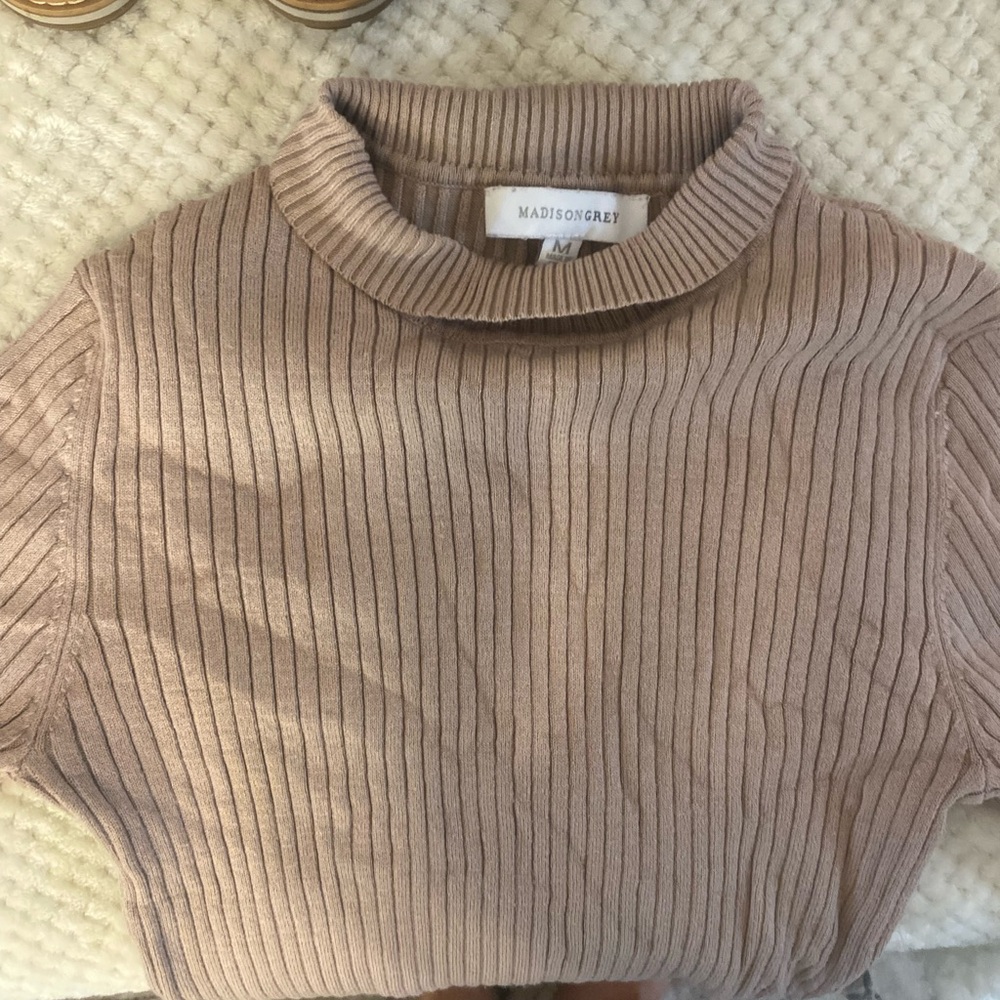 Madison Women's Ribbed Cowl Neck Sweater - Beige